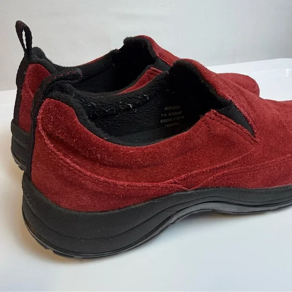 LL Bean Women Red Suede Loafers  7.5 Winter Comfort Shoes Walking Casual Outdoor - Picture 4 of 14